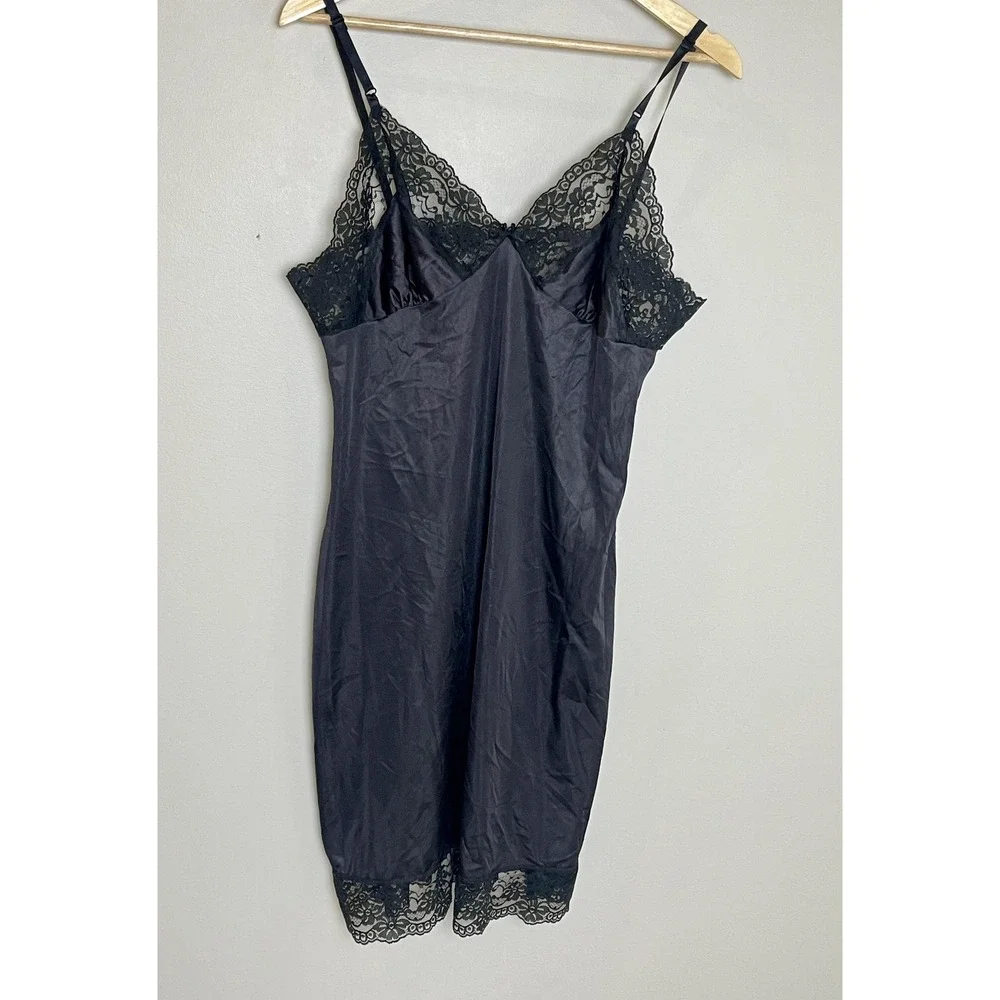 Vintage Whimsigoth Whimsy Lace Camie Slip Dress Sz 40 Black Lingerie Chemise USA